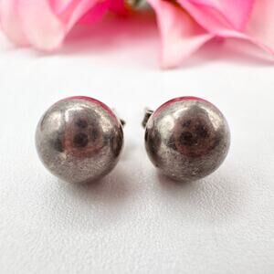 Vintage 8 mm Sterling Silver 925 Ball Sphere Stud Earrings Patina Acid Tested